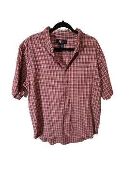OCI Red Plaid Short Sleeve Button Down Shirt XL